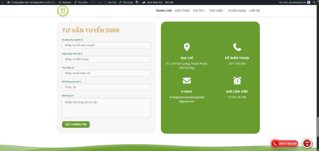 website cho truong mam non tai nang viet