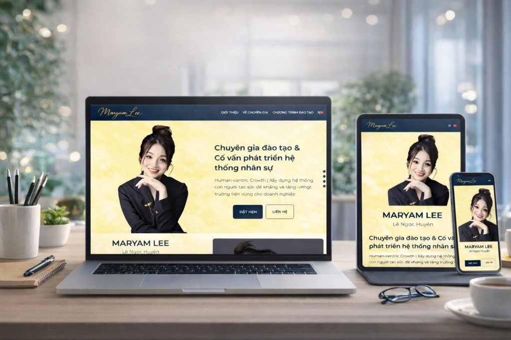 Giao diện landing page thương hiệu cá nhân Maryam Lee tối ưu đa thiết bị trải nghiệm người dùng