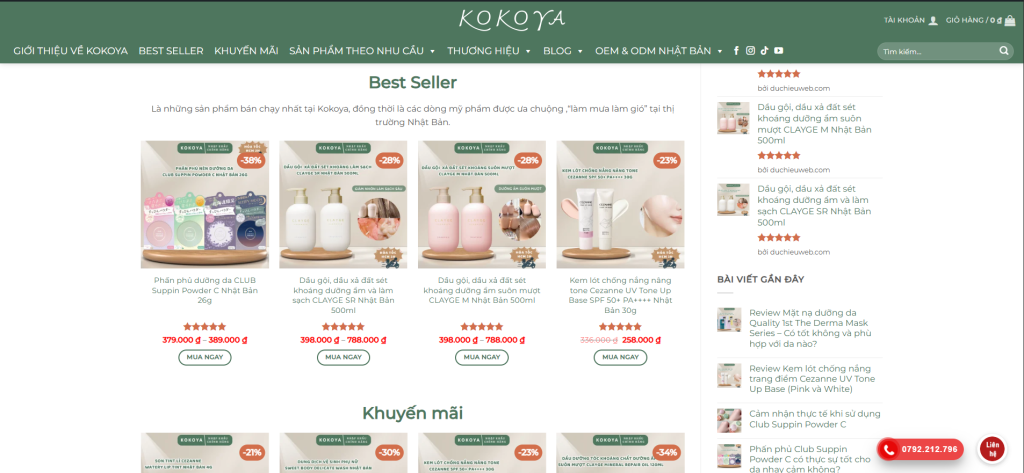 Giao diện website Kokoya Japan được thiết kế nhằm giải quyết bài toán trải nghiệm người dùng