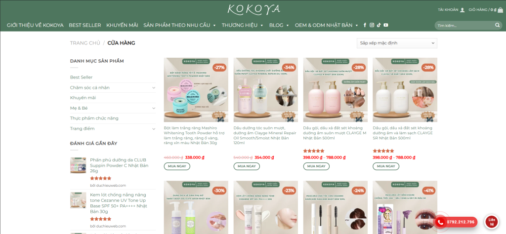 Thiết kế giao diện website Kokoya Japan theo phong cách đơn giản thân thiện với người dùng.