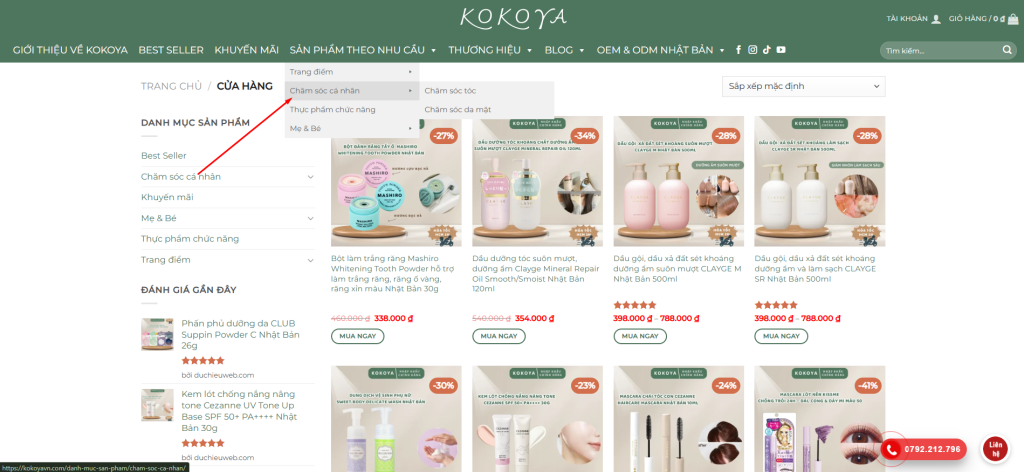 Danh mục sản phẩm được sắp xếp khoa học theo nhu cầu người dùng.