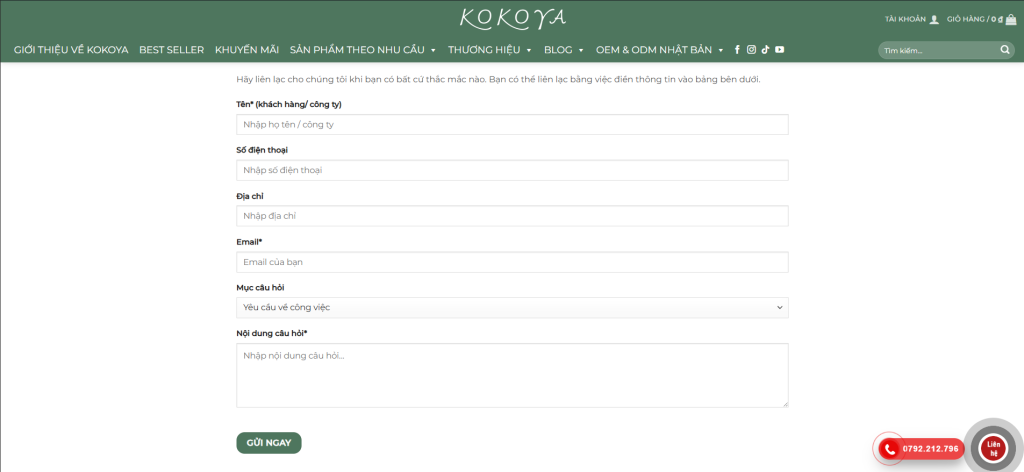 Form tư vấn giúp Kokoya Japan tiếp nhận khách hàng tiềm năng hiệu quả.