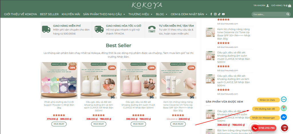 Các công cụ hỗ trợ giúp khách hàng dễ dàng liên hệ và đặt hàng.