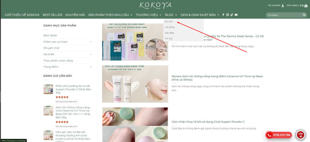 Khu vực blog giúp website Kokoya Japan phát triển SEO.