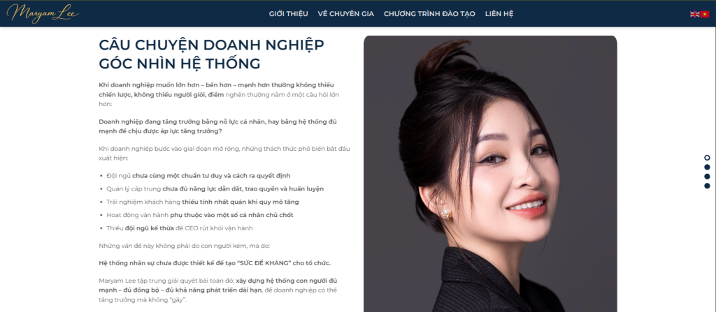 Landingpage chuyên gia đào tạo & cố vấn phát triển nguồn nhân lực Maryam Lee