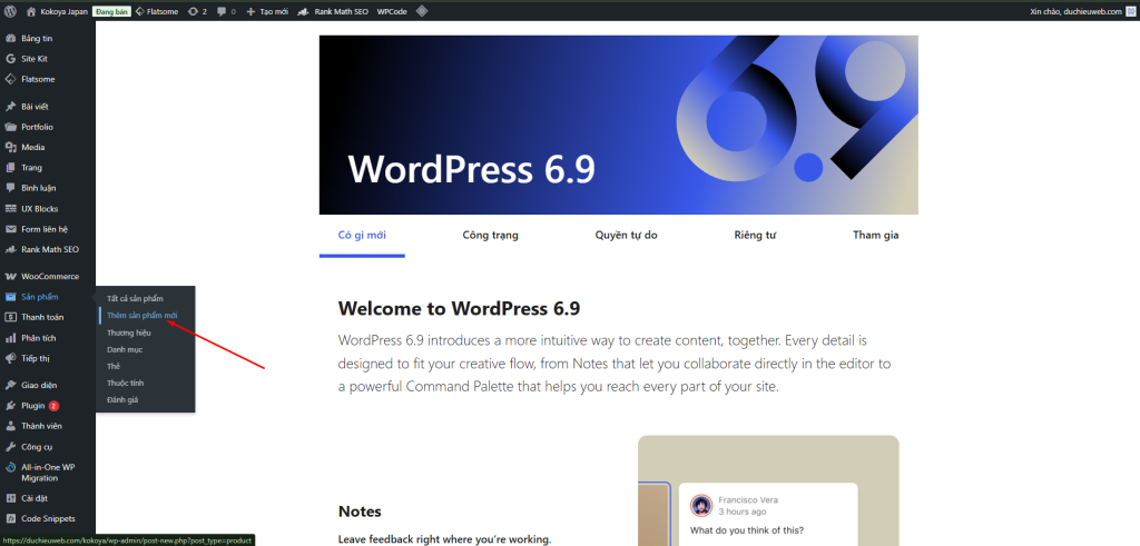Đăng nhập vào quản trị Web và vào trang thêm sản phẩm WooCommerce