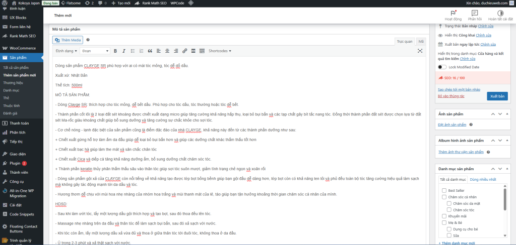 Nhập mô tả sản phẩm chi tiết, gồm phần giới thiệu ngắn chốt sale và nội dung đầy đủ về công dụng, thành phần, hướng dẫn sử dụng để khách hàng dễ hiểu và tăng hiệu quả SEO.
