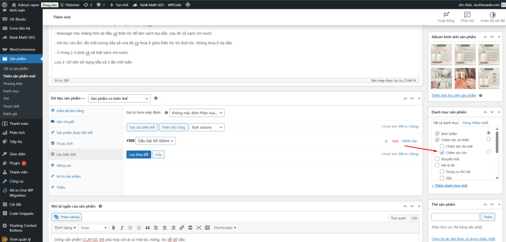 Chọn danh mục sản phẩm phù hợp để sản phẩm hiển thị đúng nhóm, dễ quản lý và tối ưu SEO cho website bán hàng WooCommerce.