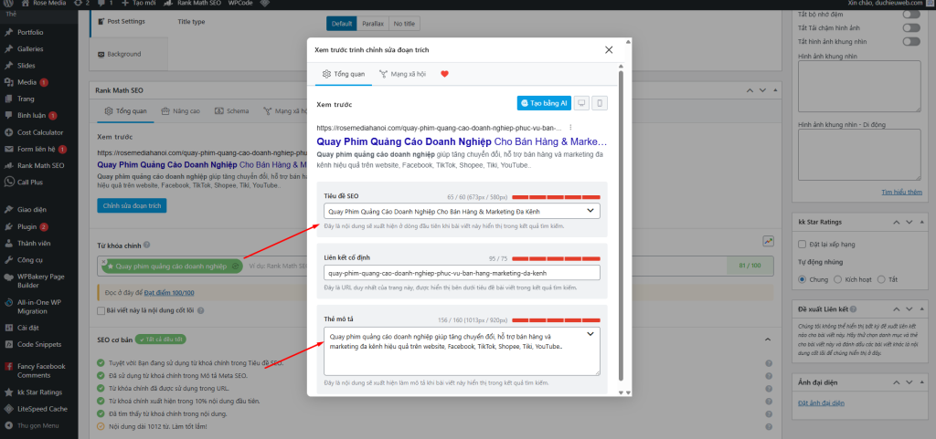 Hướng Dẫn Thêm Bài Viết WordPress Chuẩn SEO Rank Math Từ A–Z 12 Tiêu đề SEO và thẻ mô tả là những gì hiện lên trong kết quả tìm kiếm.