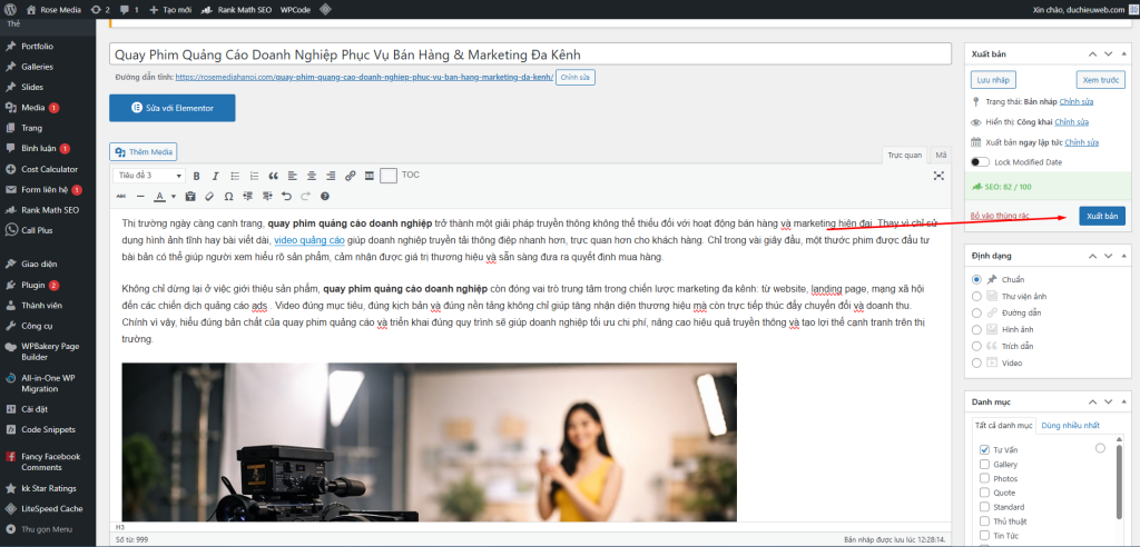 Hướng Dẫn Thêm Bài Viết WordPress Chuẩn SEO Rank Math Từ A–Z 15 Kiểm tra lại toàn bộ bài viết và sửa lại lỗi để đạt điểm SEO Rank Math trên 80/100 rồi xuất bản.