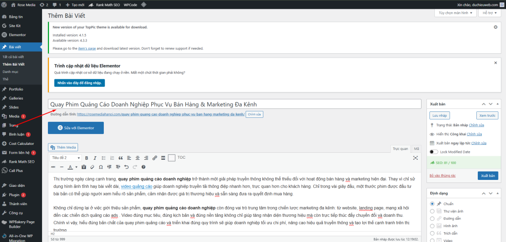 Hướng Dẫn Thêm Bài Viết WordPress Chuẩn SEO Rank Math Từ A–Z 5 Tiêu đề bài viết chính là H1 chứa từ khóa chính, ngắn gọn, rõ ý, không nhồi keyword
