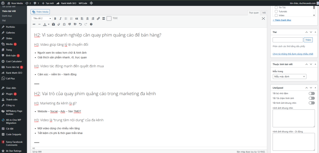 Hướng Dẫn Thêm Bài Viết WordPress Chuẩn SEO Rank Math Từ A–Z 6 Một bài viết chuẩn SEO luôn cần outline rõ ràng trước khi viết.