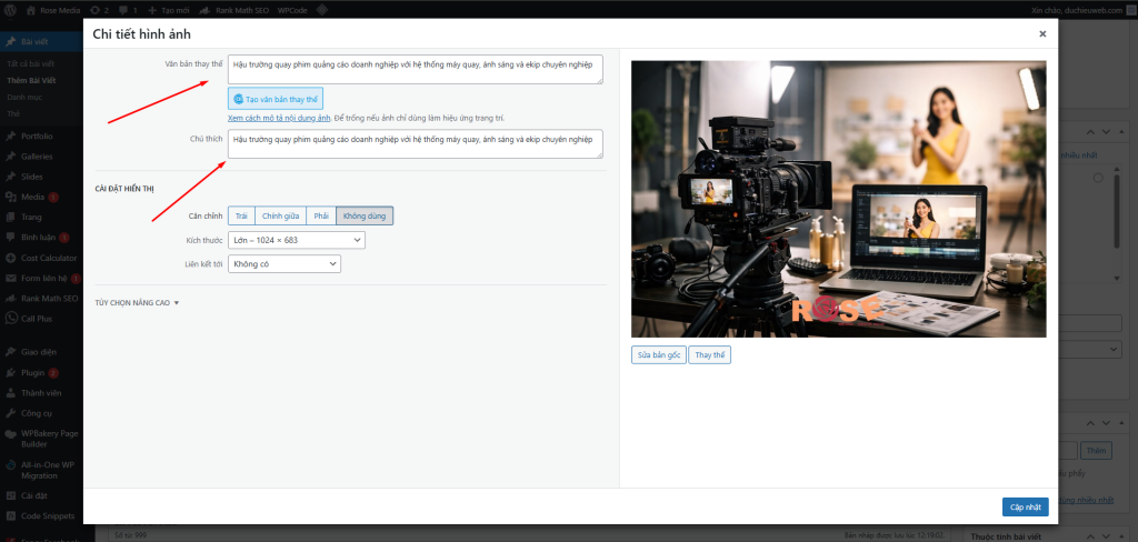 Hướng Dẫn Thêm Bài Viết WordPress Chuẩn SEO Rank Math Từ A–Z 11 Hướng dẫn nhập ALT text và chú thích hình ảnh trong WordPress