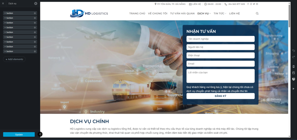 Giao diện chỉnh sửa UX Builder với các Section – Row – Element