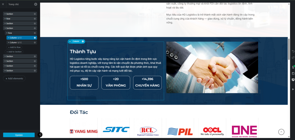 Các section, row, column được Đức Hiếu Web thiết kế sẵn không chuyên không đụng vào