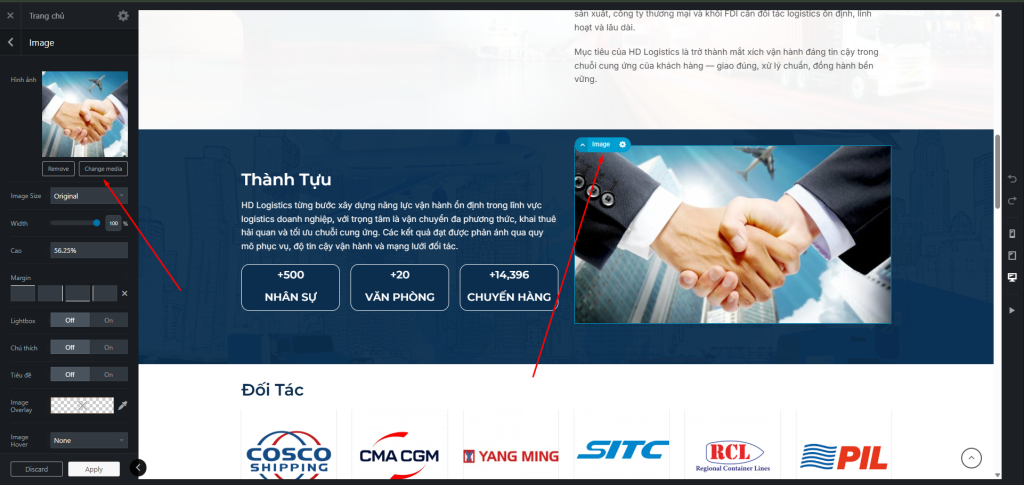 Thay hình ảnh trong UX Builder và chèn link cũng như chọn size, tỷ lệ ảnh.
