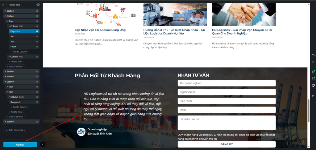 Lưu trang Save/Update, ra ngoài trang kiểm tra lại xem lưu chưa trước khi thoát UX Builder