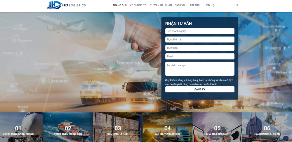 Giao diện chuẩn Seo của website HD logictics