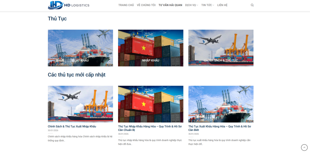 Giao diện tư vấn hải quan và thủ tục 