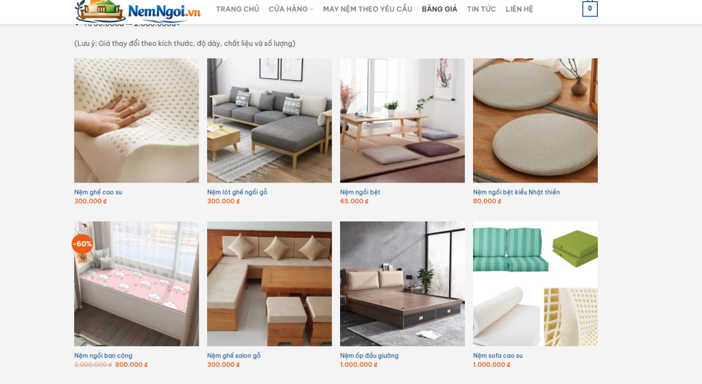 Danh mục sản phẩm nệm ngồi trực quan, dễ chọn – dễ mua trên nemngoi.vn.