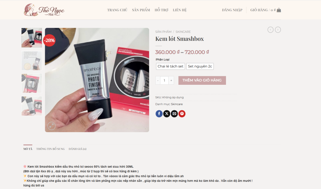 Nút kêu gọi mua sắm và thêm vào giỏ hàng được thể hiện rõ ràng và đầy đủ