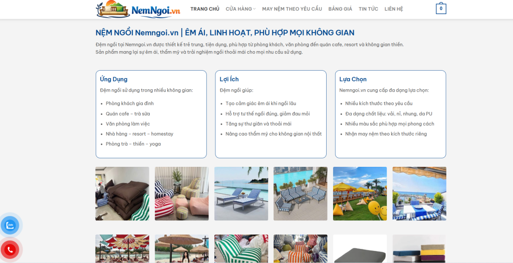 Phần giới thiệu nệm ngồi trên nemngoi.vn với các thông tin rõ ràng