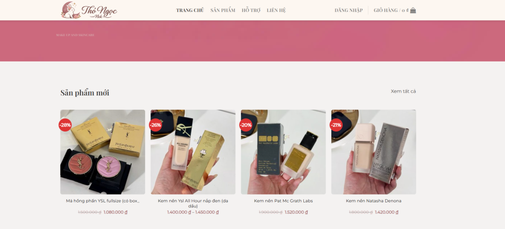 Trang chủ website bán hàng mỹ phẫm Thongocnek