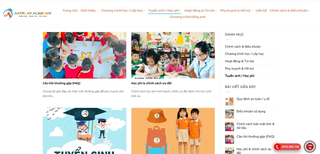 Form tuyển sinh/học phí giúp phụ huynh dễ dàng tiếp cận tìm hiểu và đưa ra lựa chọn