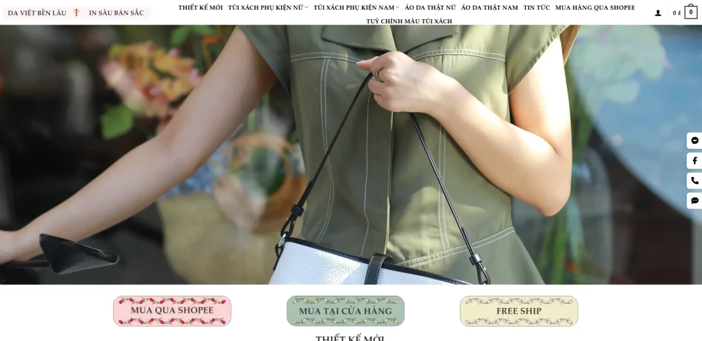 Giao diện trang chủ IV Leather thiết kế hiện đại, sang trọng, phù hợp thương hiệu thời trang da thật