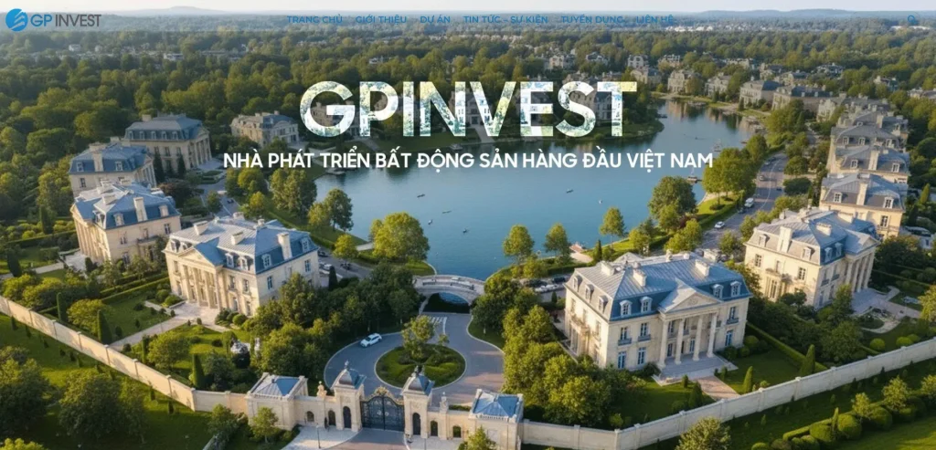 Giao diện trang chủ website GP INVEST HOLDINGS với thiết kế hiện đại, chuẩn ngành bất động sản
