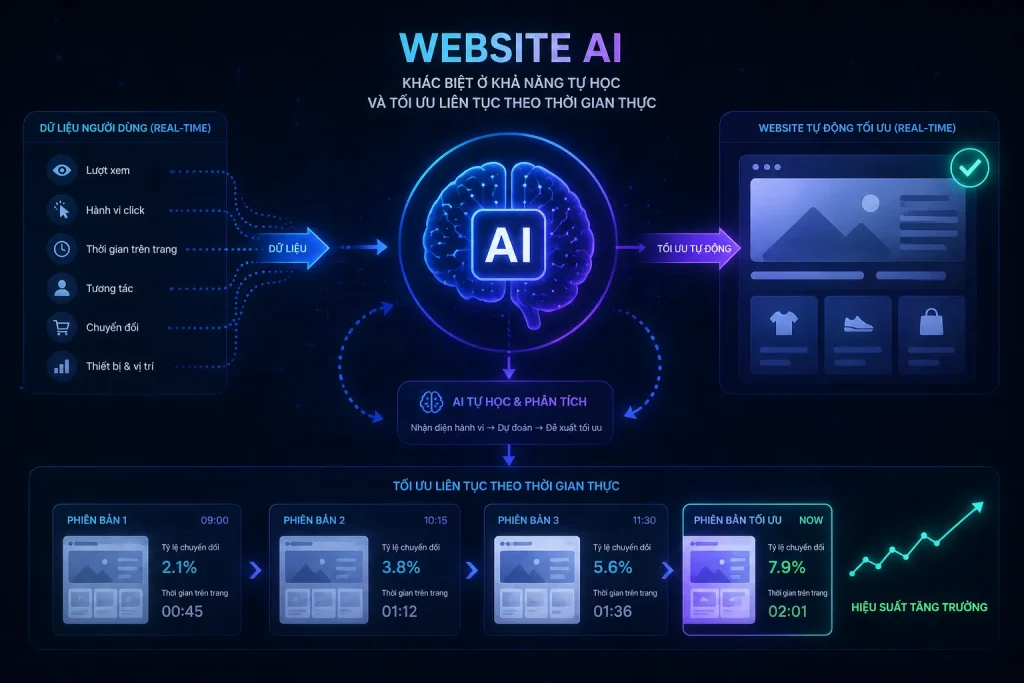 Website AI khác biệt ở khả năng tự học và tối ưu liên tục theo thời gian thực