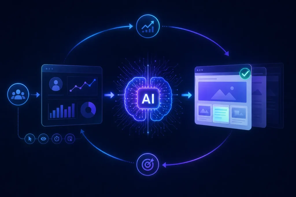 AI hoạt động dựa trên việc phân tích hành vi và liên tục tối ưu website theo dữ liệu người dùng