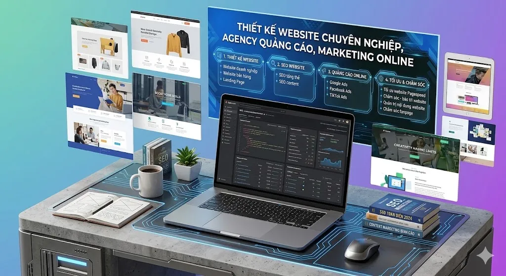 Giải pháp thiết kế website chuyên nghiệp tích hợp SEO, quảng cáo đa kênh và tối ưu vận hành giúp doanh nghiệp nâng cao hiệu suất kinh doanh online.