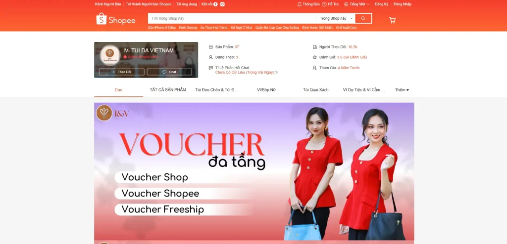 Giao diện bán hàng IV Leather trên shopee