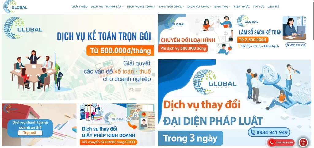 Giao diện trang chủ Kế Toán Toàn Cầu được thiết kế hiện đại, tối ưu nhận diện thương hiệu và trải nghiệm người dùng