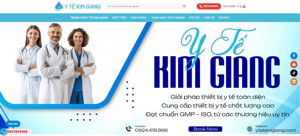 Giao diện trang chủ website Y Tế Kim Giang được thiết kế chuẩn ngành y tế