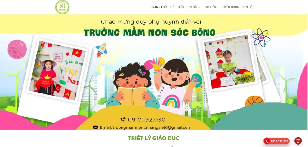 Giao diện website mầm non thân thiện, trực quan