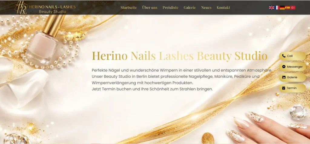 Giao diện website Nail – Spa thiết kế tinh tế, chuẩn thẩm mỹ giúp nâng tầm thương hiệu.