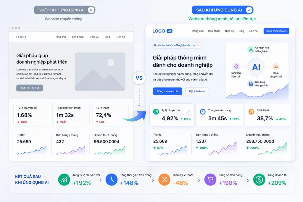 Sau khi ứng dụng AI, website cải thiện rõ rệt về trải nghiệm và tỷ lệ chuyển đổi