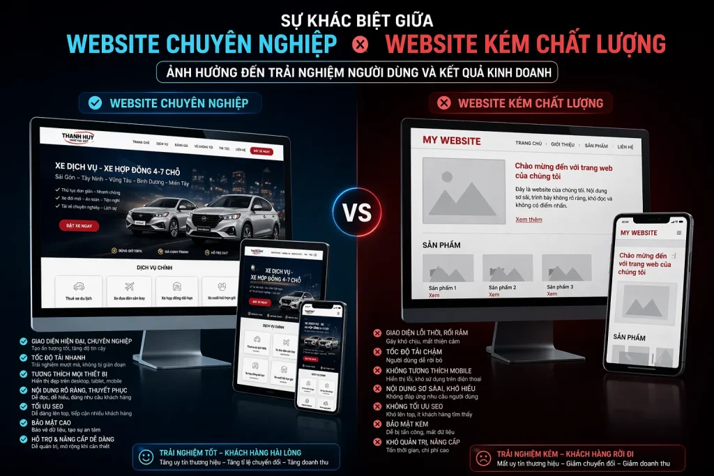 Sự khác biệt giữa website chuyên nghiệp và website kém chất lượng ảnh hưởng đến trải nghiệm người dùng