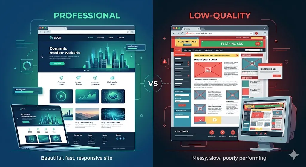 Sự khác biệt giữa website chuyên nghiệp và website kém chất lượng ảnh hưởng đến trải nghiệm người dùng