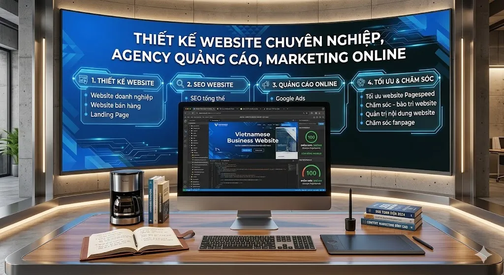 Thiết kế website chuyên nghiệp kết hợp SEO, quảng cáo Google Ads và tối ưu vận hành giúp doanh nghiệp tăng trưởng hiệu quả trên môi trường online.