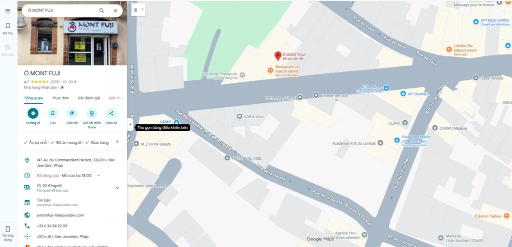 Tích hợp Google Maps giúp khách hàng dễ dàng định vị nhà hàng