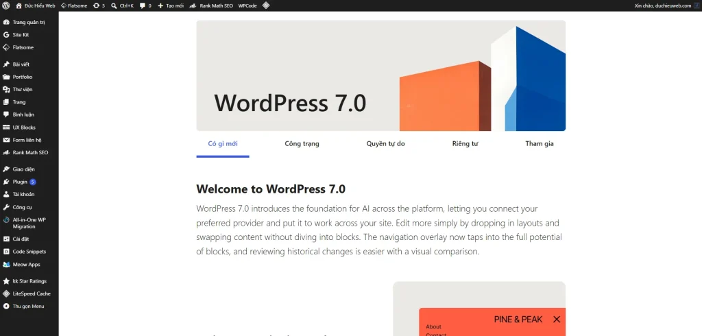 Bản cập nhật WordPress 7.0 tập trung mạnh vào AI, Block Editor và trải nghiệm người dùng.