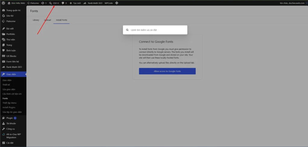 Command Palette mới trong bản cập nhật WordPress 7.0 cho phép tìm kiếm nhanh công cụ và cài đặt bằng Ctrl + K