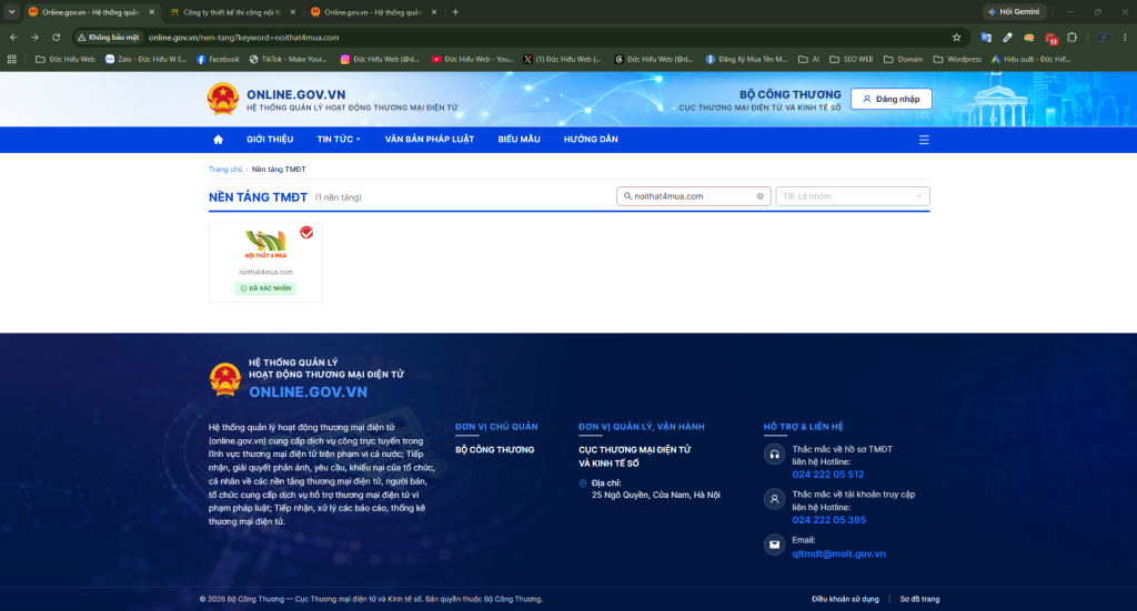 Online.gov.vn Đổi Link Xác Thực Bộ Công Thương: Cách Cập Nhật Link Mới Khi Bị Lỗi 404 5 Kết quả tìm kiếm tên miền và trạng thái "Đã xác nhận" trên Online.gov.vn.