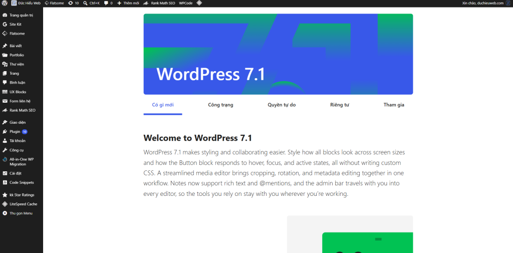 WordPress 7.1 tập trung vào responsive, media và trải nghiệm chỉnh sửa website.