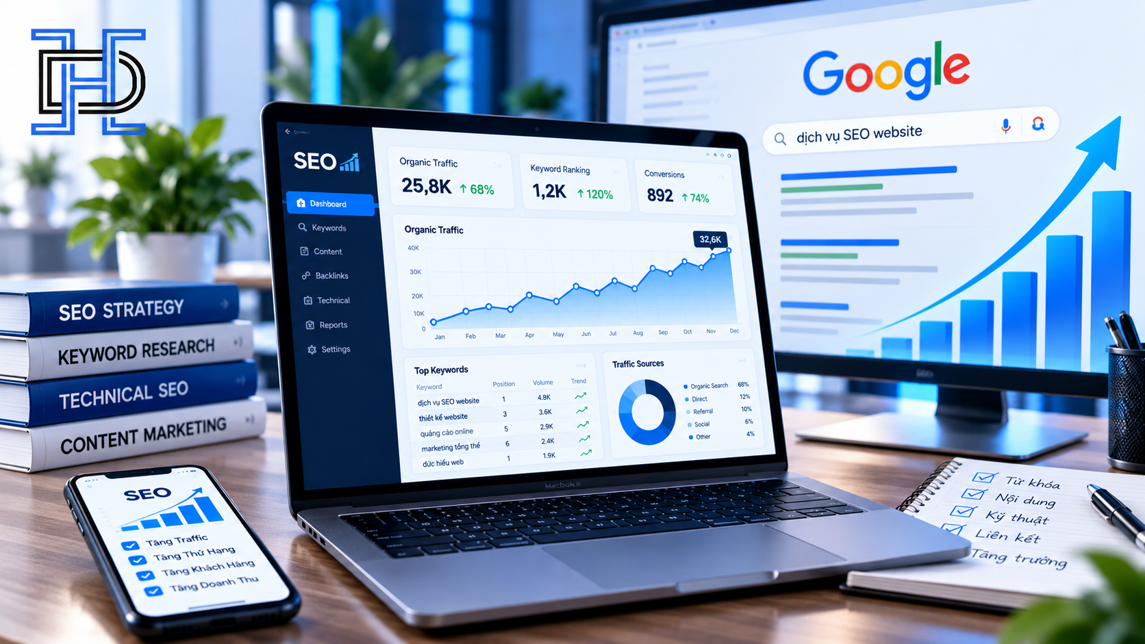 Dịch vụ SEO website chuyên nghiệp giúp doanh nghiệp phát triển khả năng hiển thị trên Google.