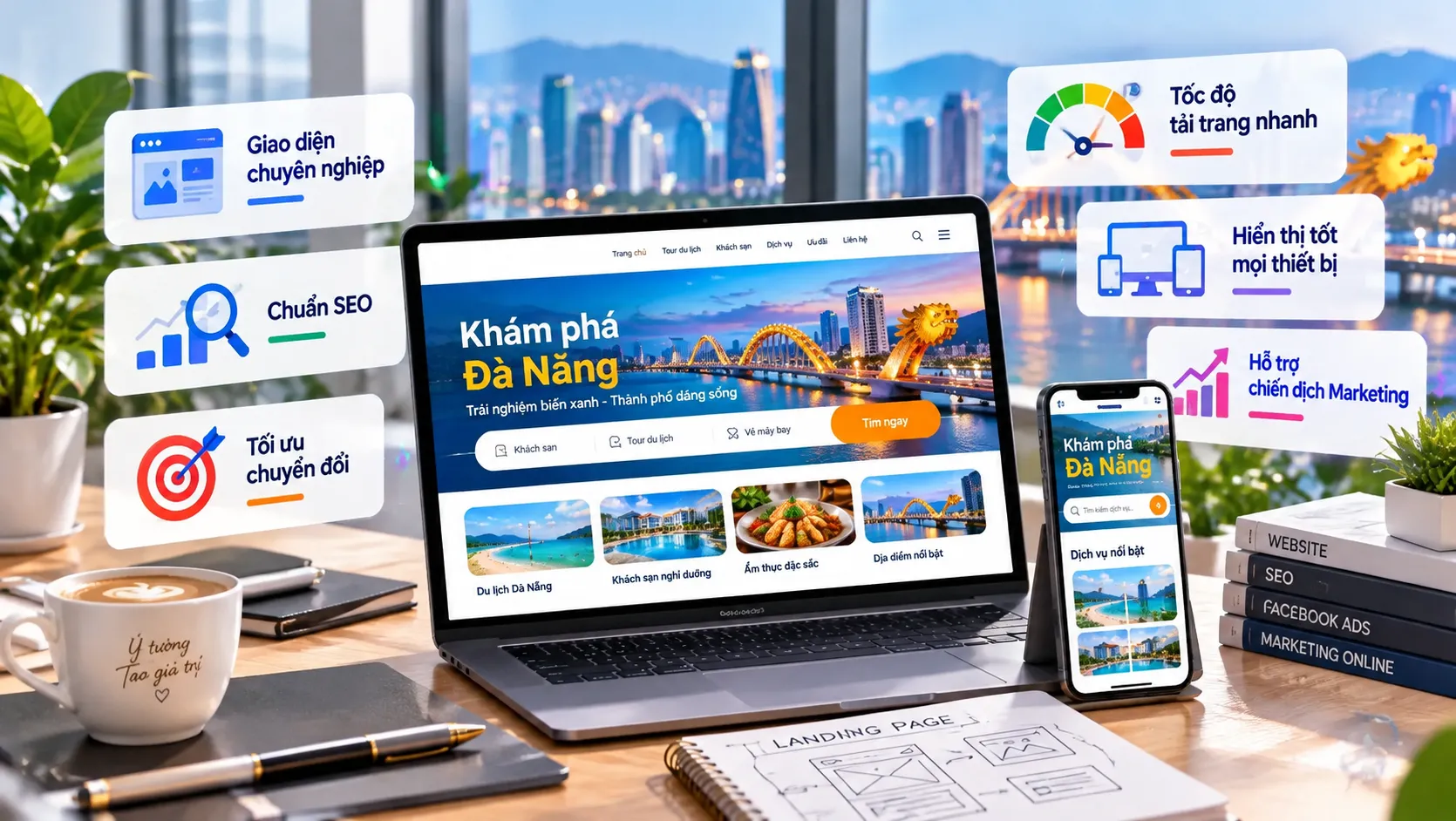 Thiết Kế Landing Page Tại Đà Nẵng Chuẩn SEO | Đức Hiếu Web 6 Thiết kế landing page chuẩn SEO tại Đà Nẵng cần chú trọng giao diện, tốc độ tải, nội dung và khả năng hiển thị trên điện thoại.