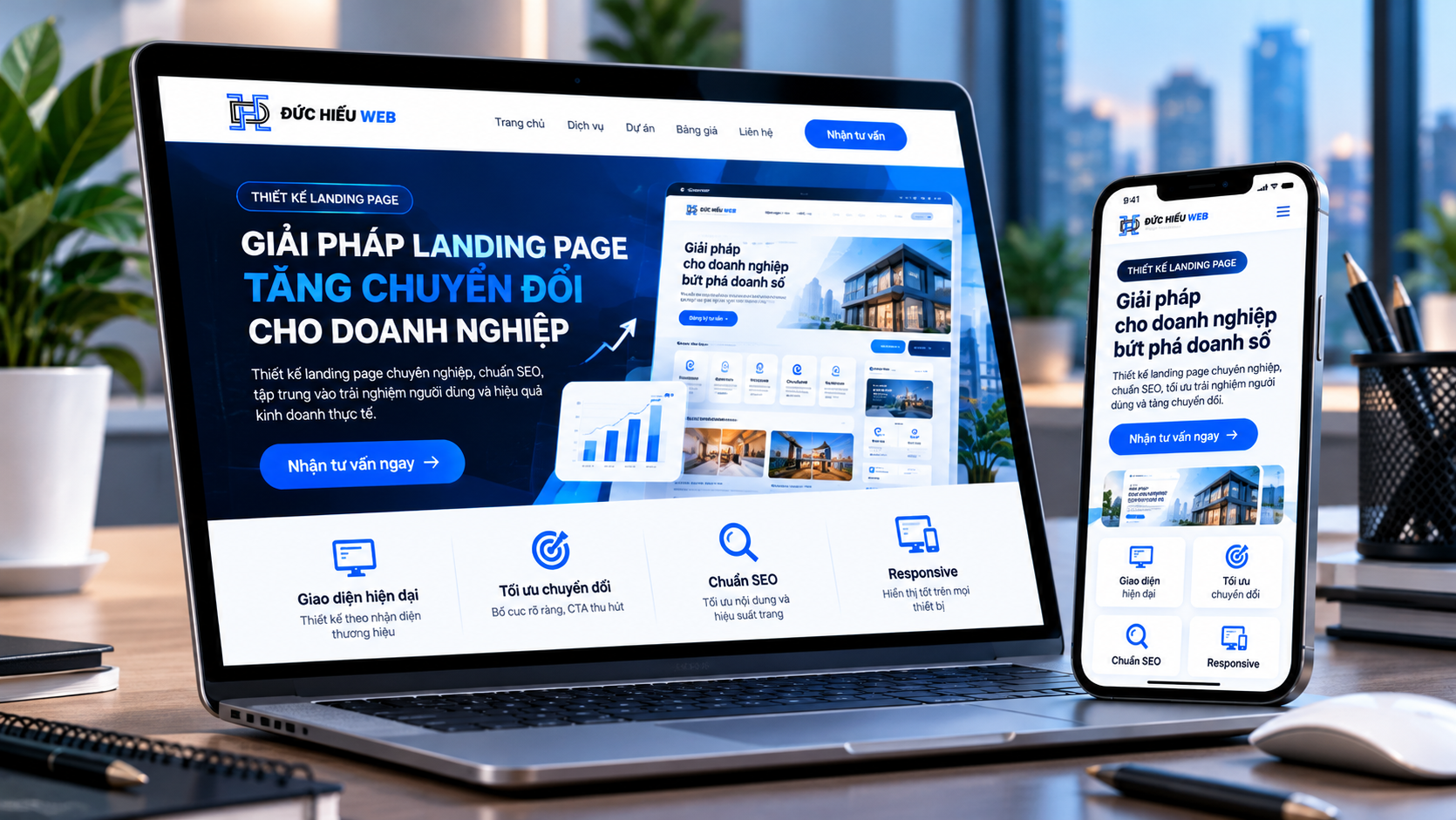 Thiết Kế Landing Page Đẹp, Tối Ưu Chuyển Đổi – Đức Hiếu Web 2 Thiết kế landing page chuyên nghiệp với giao diện hiện đại, tối ưu trải nghiệm người dùng và khả năng chuyển đổi.